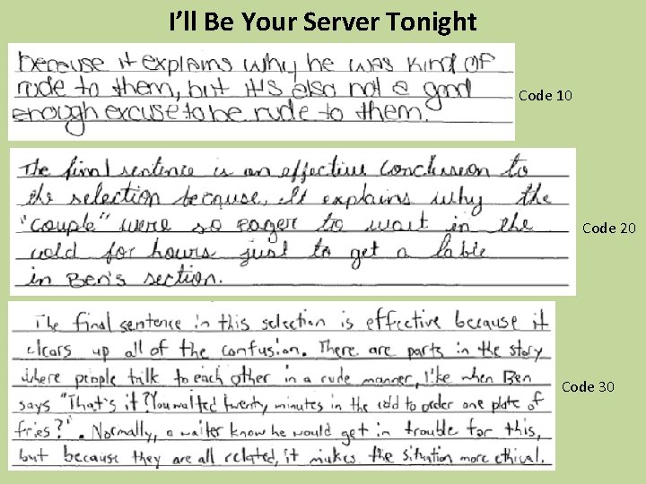 I’ll Be Your Server Tonight Code 10 Code 20 Code 30 