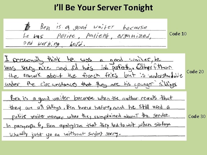 I’ll Be Your Server Tonight Code 10 Code 20 Code 30 