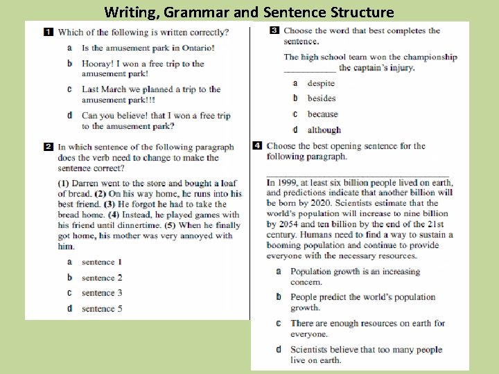 Writing, Grammar and Sentence Structure 