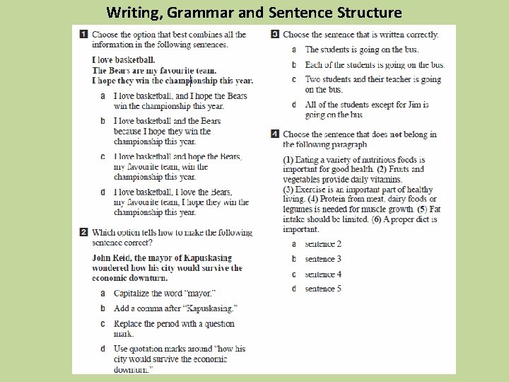 Writing, Grammar and Sentence Structure 
