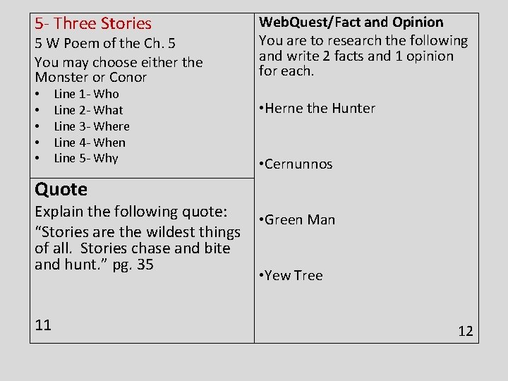 5 - Three Stories 5 W Poem of the Ch. 5 You may choose