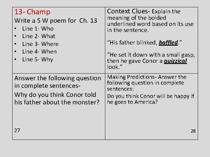 13 - Champ Write a 5 W poem for Ch. 13 • • •