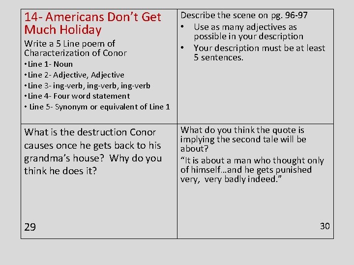 14 - Americans Don’t Get Much Holiday Write a 5 Line poem of Characterization