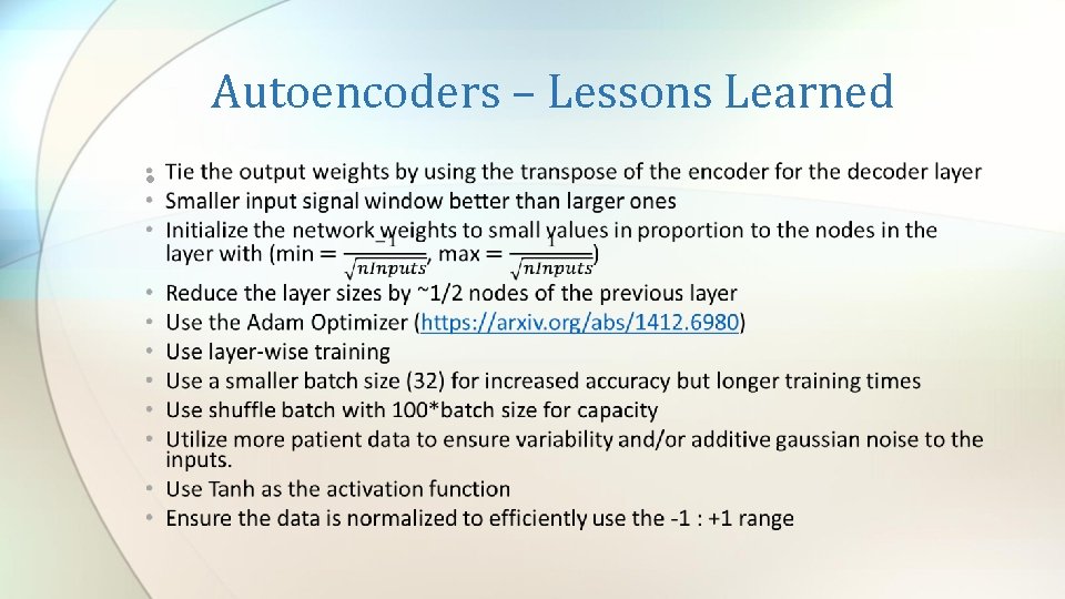 Autoencoders – Lessons Learned • 