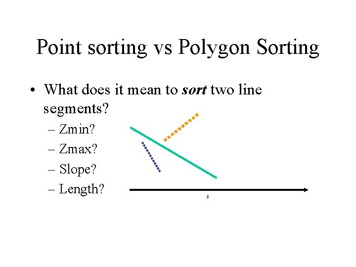 Point sorting vs Polygon Sorting • What does it mean to sort two line