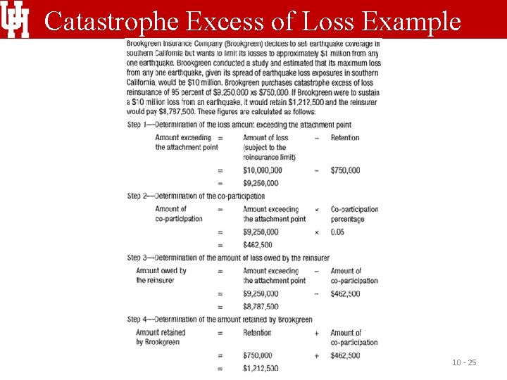 Catastrophe Excess of Loss Example 10 - 25 