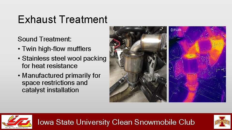 Exhaust Treatment Sound Treatment: • Twin high-flow mufflers • Stainless steel wool packing for