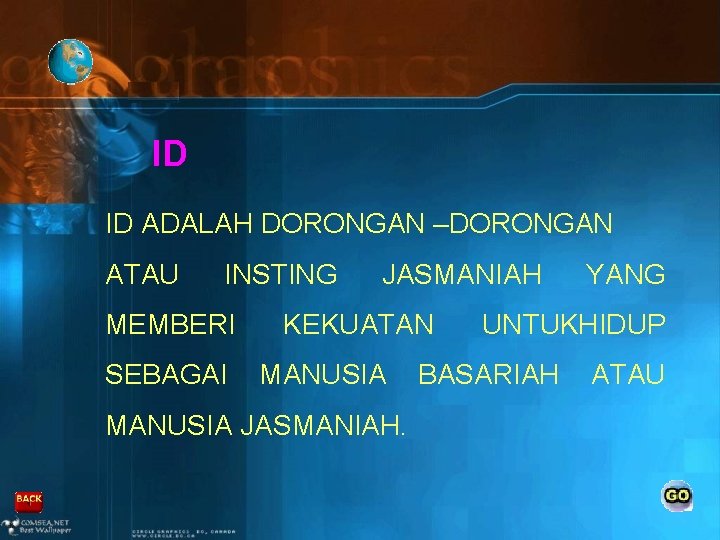 ID ID ADALAH DORONGAN –DORONGAN ATAU INSTING MEMBERI SEBAGAI JASMANIAH KEKUATAN MANUSIA JASMANIAH. YANG