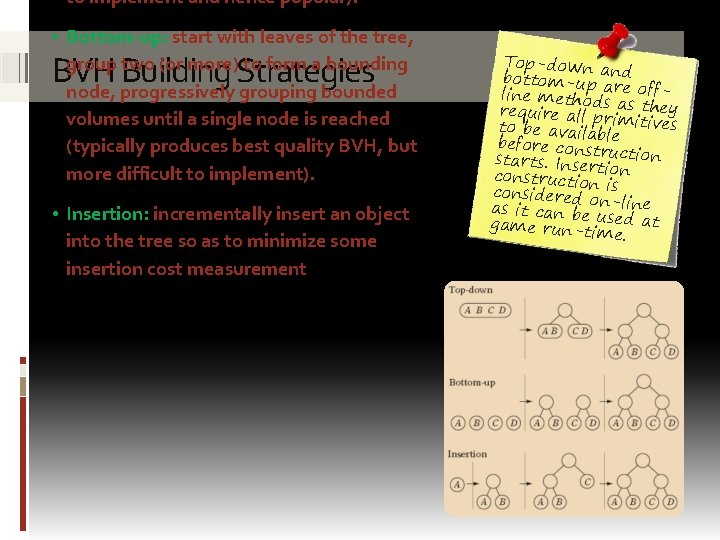 to implement and hence popular). • Bottom-up: start with leaves of the tree, group