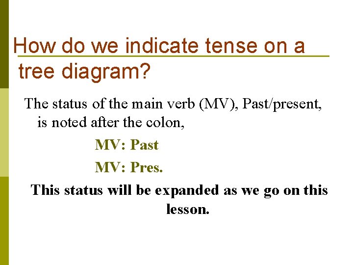 How do we indicate tense on a tree diagram? The status of the main