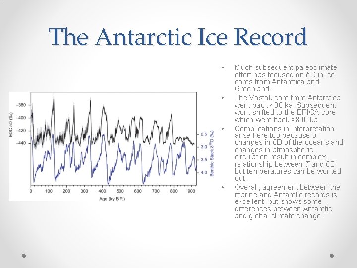 The Antarctic Ice Record • • Much subsequent paleoclimate effort has focused on δD