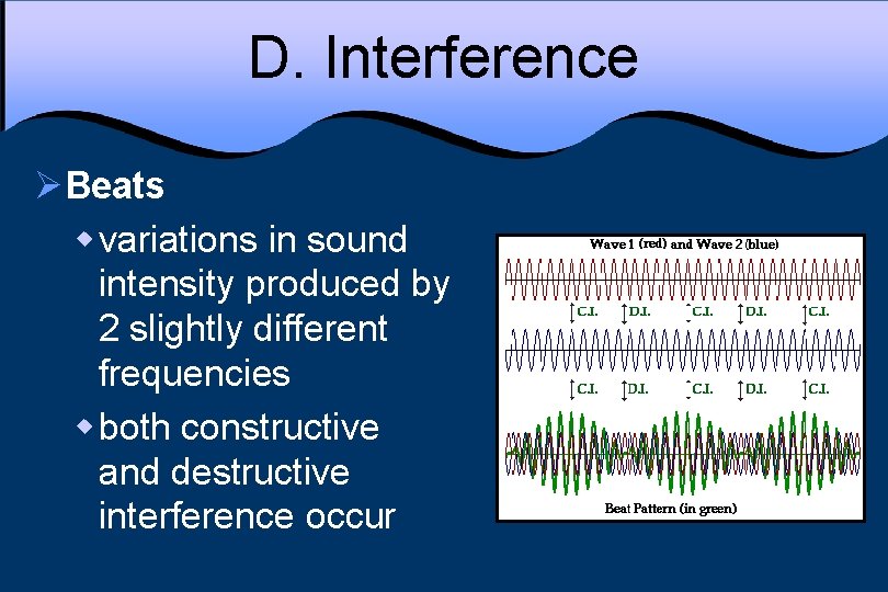 D. Interference ØBeats w variations in sound intensity produced by 2 slightly different frequencies