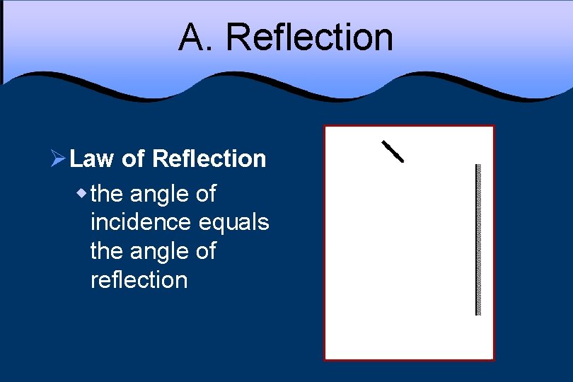 A. Reflection ØLaw of Reflection w the angle of incidence equals the angle of