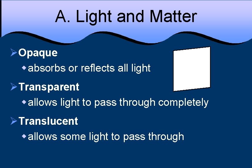 A. Light and Matter ØOpaque w absorbs or reflects all light ØTransparent w allows