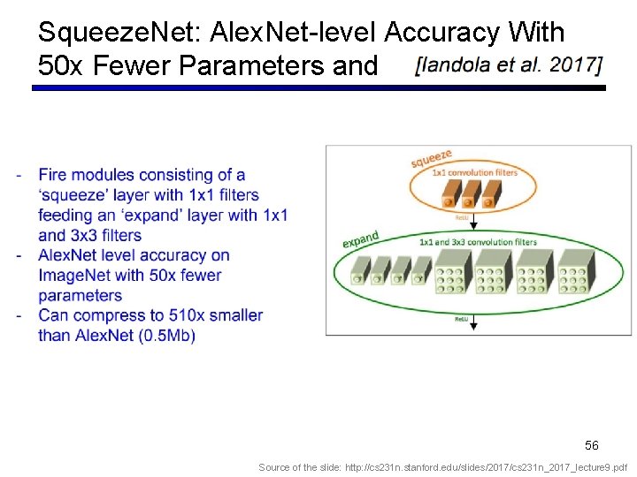 Squeeze. Net: Alex. Net-level Accuracy With 50 x Fewer Parameters and 56 Source of