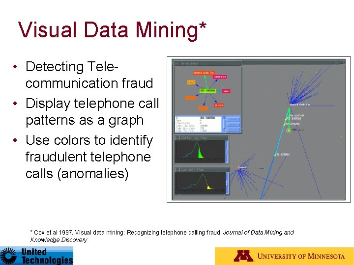 Visual Data Mining* • Detecting Telecommunication fraud • Display telephone call patterns as a
