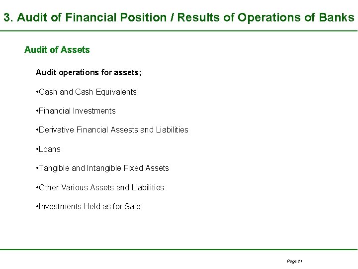 3. Audit of Financial Position / Results of Operations of Banks Audit of Assets
