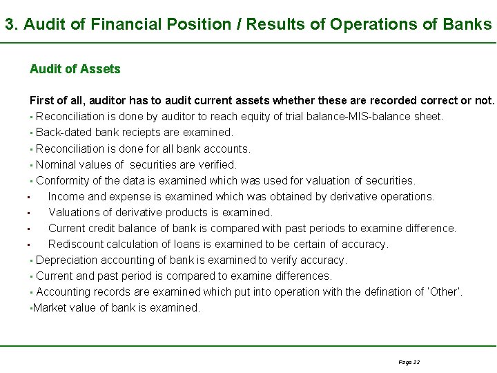 3. Audit of Financial Position / Results of Operations of Banks Audit of Assets