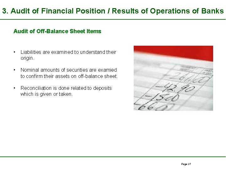 3. Audit of Financial Position / Results of Operations of Banks Audit of Off-Balance