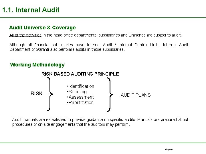 1. 1. Internal Audit Universe & Coverage All of the activities in the head