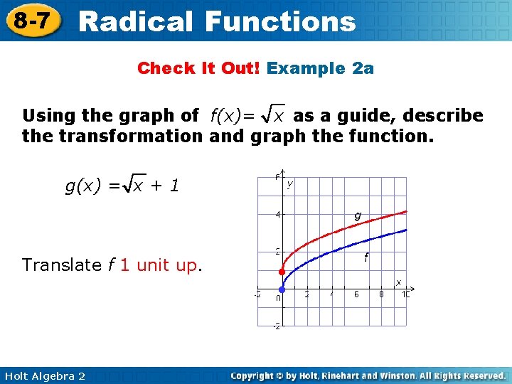 8 -7 Radical Functions Check It Out! Example 2 a Using the graph of