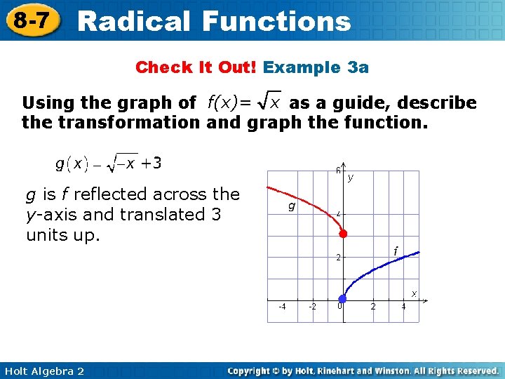 8 -7 Radical Functions Check It Out! Example 3 a Using the graph of