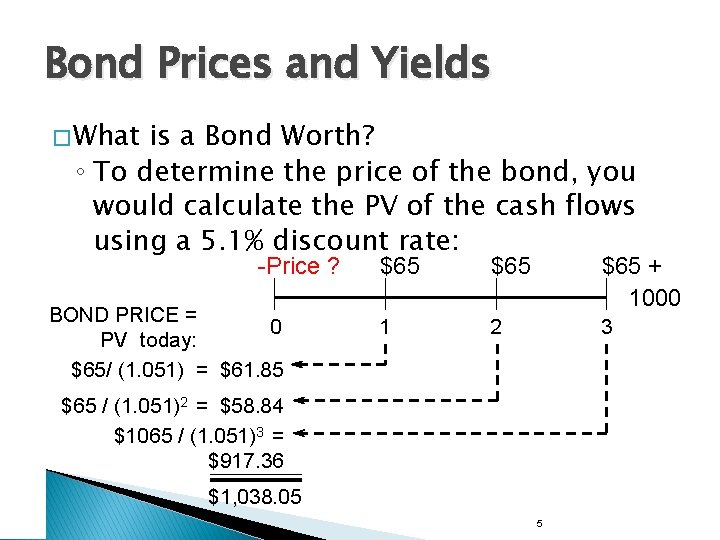 Bond Prices and Yields � What is a Bond Worth? ◦ To determine the