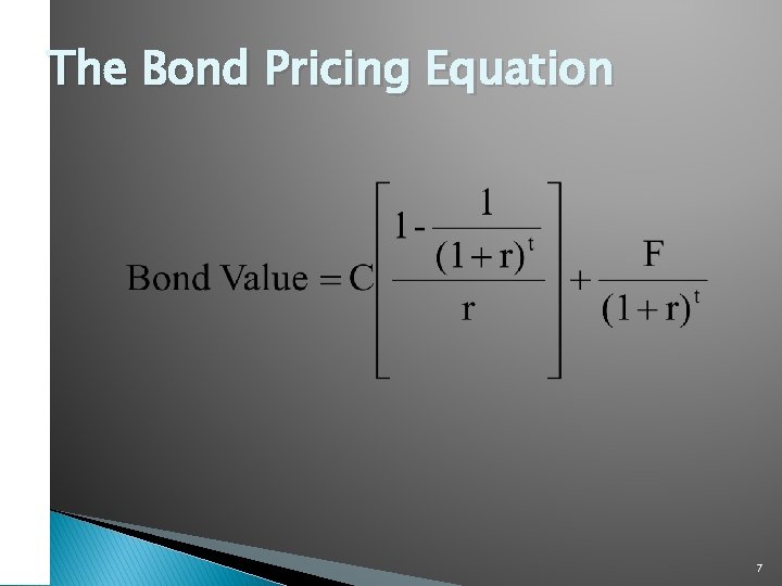 The Bond Pricing Equation 7 