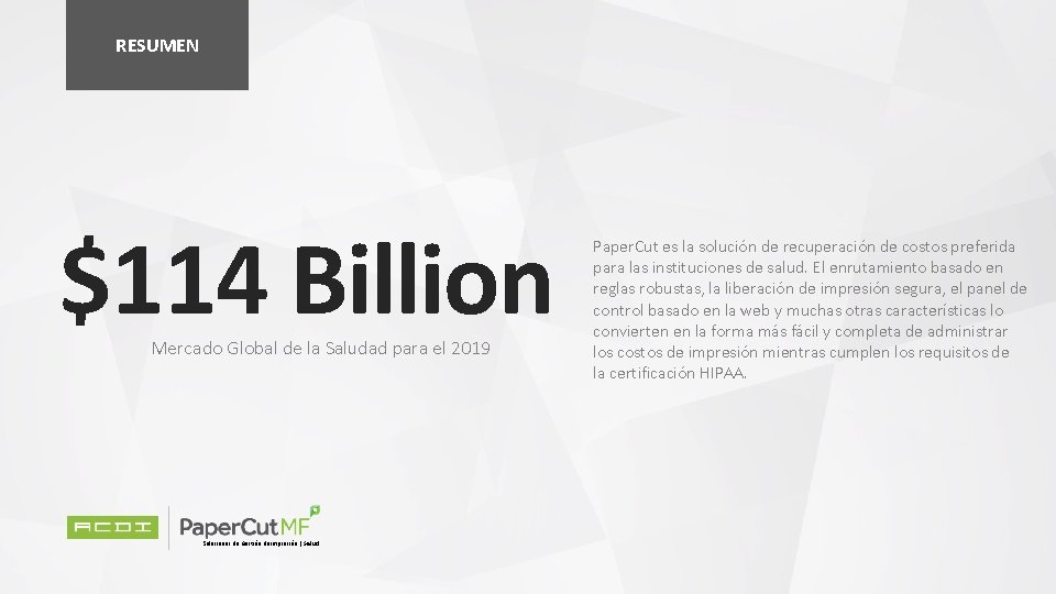 RESUMEN $114 Billion Mercado Global de la Saludad para el 2019 Soluciones de Gestión