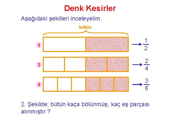 Denk Kesirler Aşağıdaki şekilleri inceleyelim. bütün 1 1 2 2 2 4 3 3