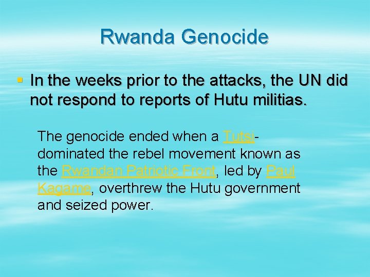 Rwanda Genocide § In the weeks prior to the attacks, the UN did not