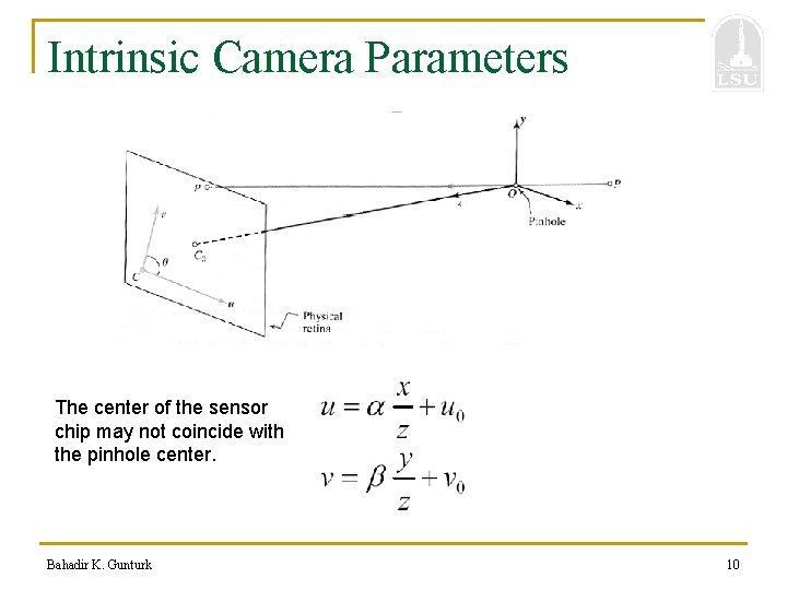 Intrinsic Camera Parameters The center of the sensor chip may not coincide with the