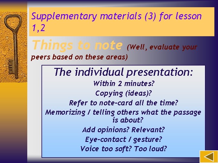 Supplementary materials (3) for lesson 1, 2 Things to note (Well, evaluate your peers