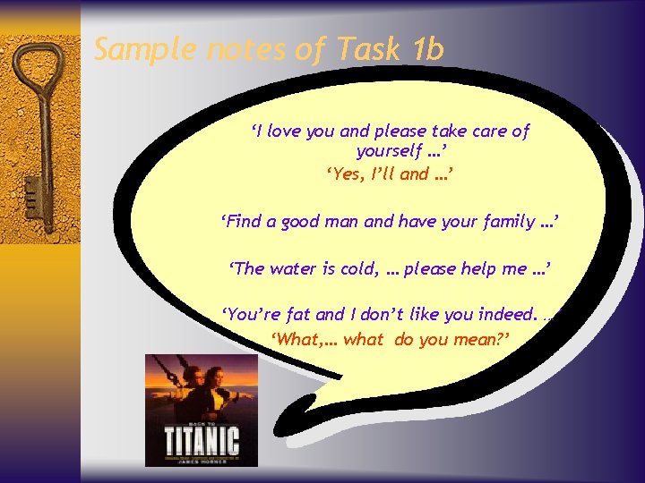 Sample notes of Task 1 b ‘I love you and please take care of