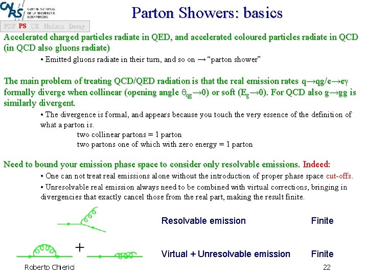 Parton Showers: basics PDF PS UE Hadron Decay Accelerated charged particles radiate in QED,