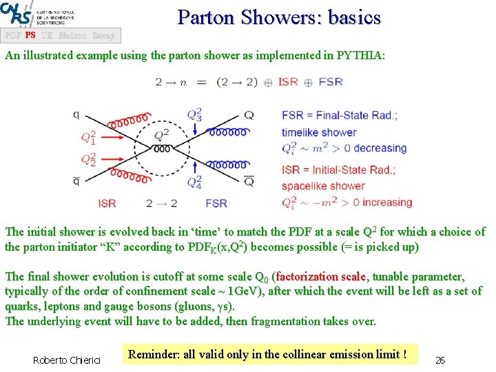 Parton Showers: basics PDF PS UE Hadron Decay An illustrated example using the parton