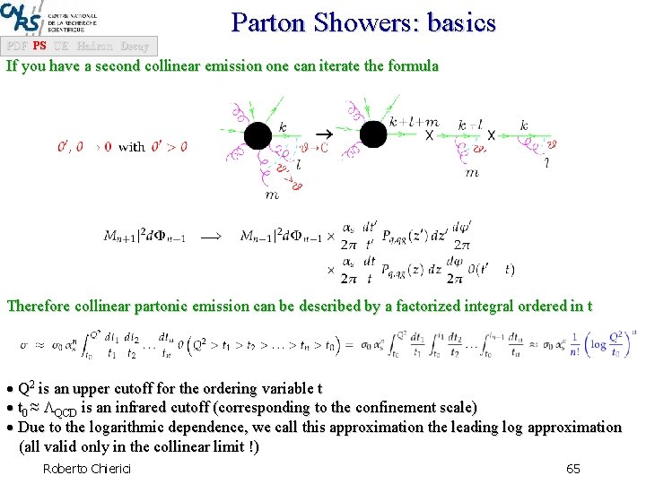 Parton Showers: basics PDF PS UE Hadron Decay If you have a second collinear