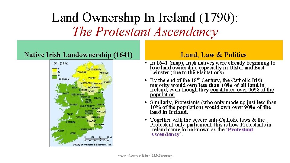 Land Ownership In Ireland (1790): The Protestant Ascendancy Native Irish Landownership (1641) Land, Law