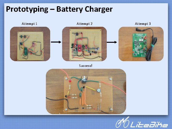 Prototyping – Battery Charger Attempt 1 Attempt 2 Success! Attempt 3 
