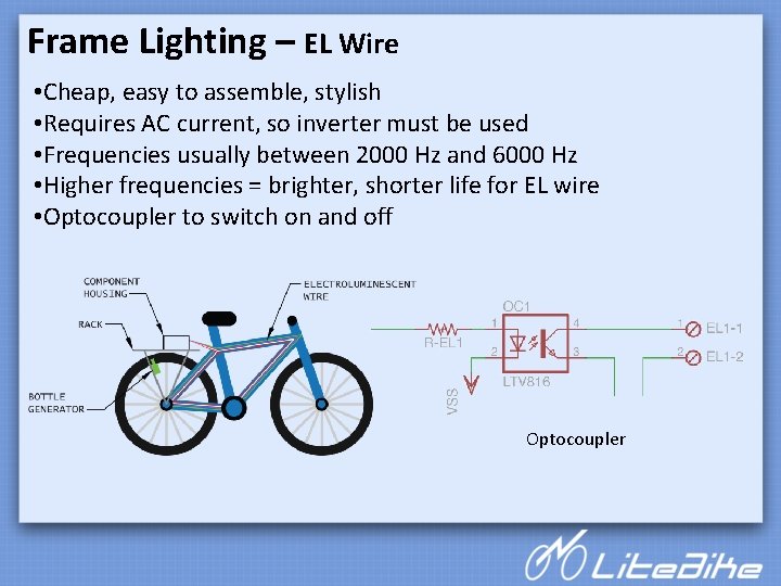 Frame Lighting – EL Wire • Cheap, easy to assemble, stylish • Requires AC