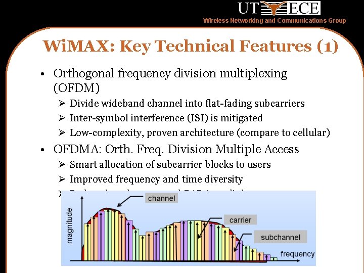 Wireless Networking and Communications Group Wi. MAX: Key Technical Features (1) • Orthogonal frequency