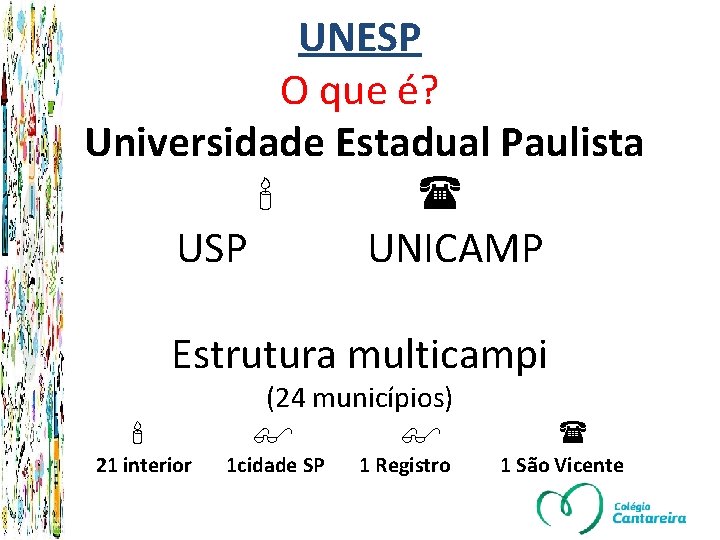 UNESP O que é? Universidade Estadual Paulista USP UNICAMP Estrutura multicampi (24 municípios) 21