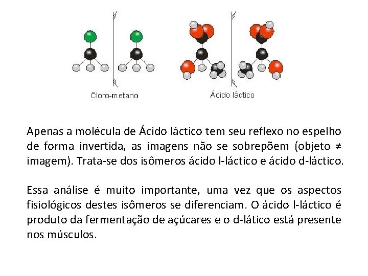 Apenas a molécula de Ácido láctico tem seu reflexo no espelho de forma invertida,