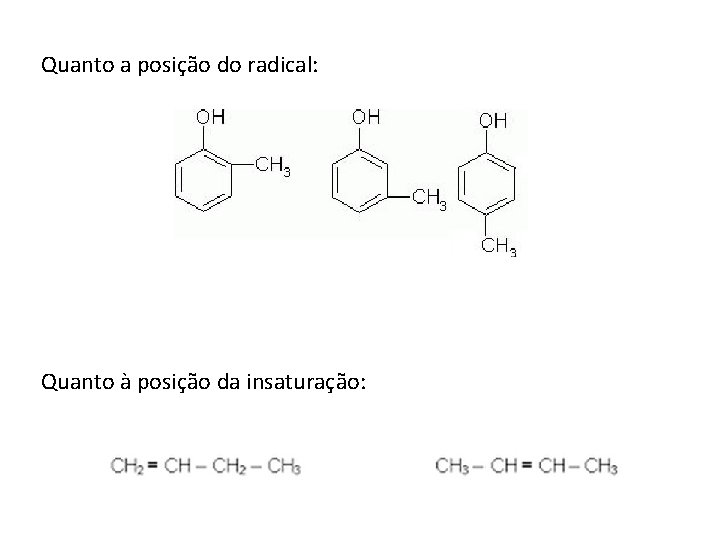 Quanto a posição do radical: Quanto à posição da insaturação: 