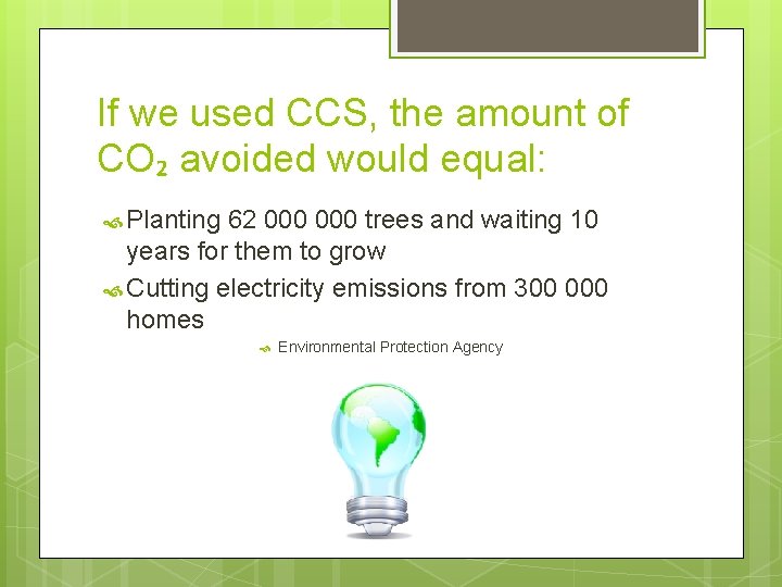 If we used CCS, the amount of CO₂ avoided would equal: Planting 62 000