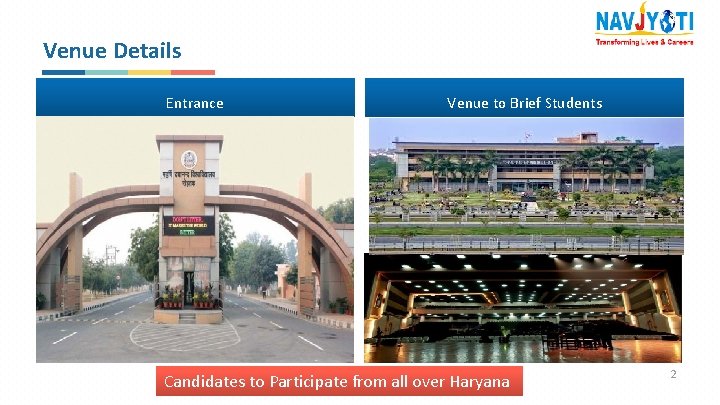 Venue Details Entrance Venue to Brief Students Candidates to Participate from all over Haryana