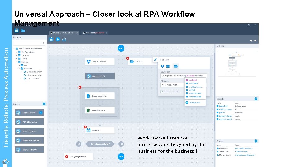 Tricentis Robotic Process Automation Universal Approach – Closer look at RPA Workflow Management Workflow