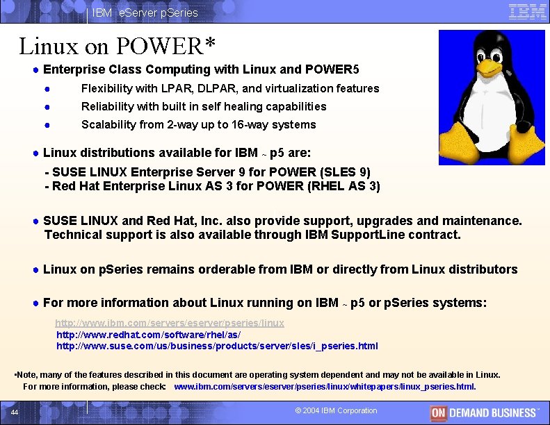 IBM e. Server p. Series Linux on POWER* ● Enterprise Class Computing with Linux