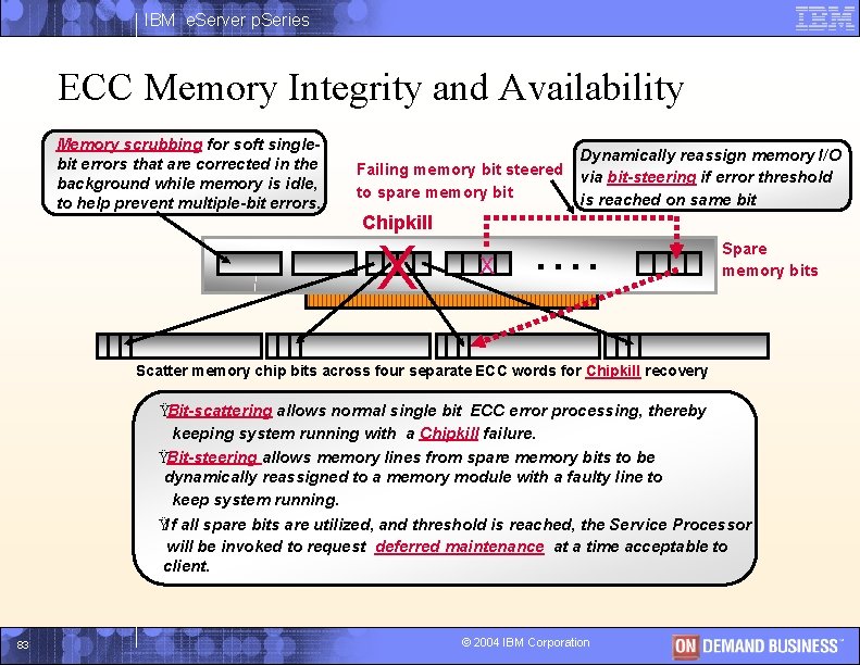 IBM e. Server p. Series ECC Memory Integrity and Availability Memory scrubbing for soft