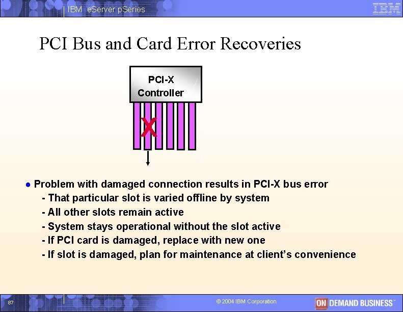 IBM e. Server p. Series PCI Bus and Card Error Recoveries PCI-X Controller X